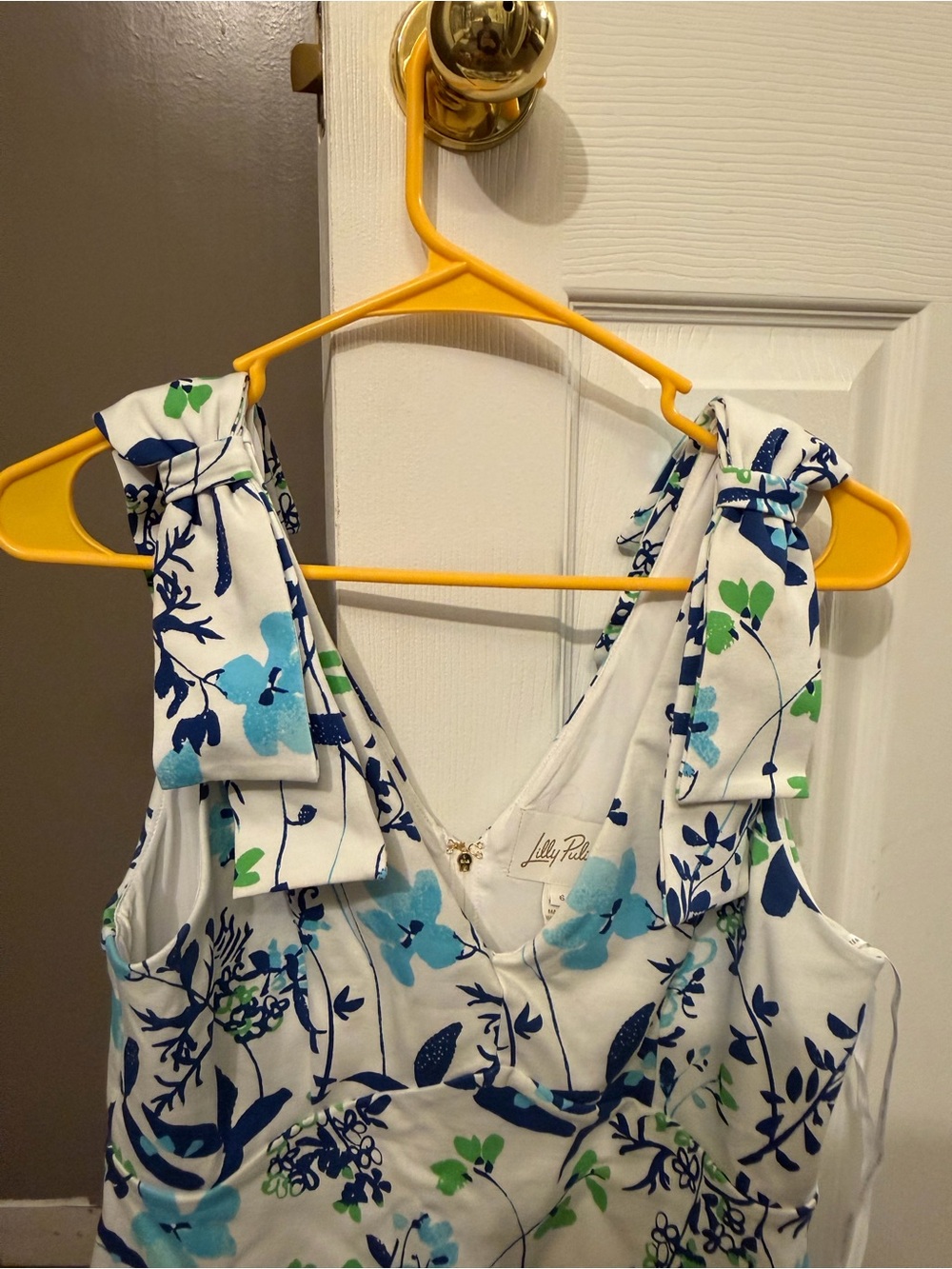 Lilly Pulitzer White Floral Tie-Shoulder Camisole — Blue & Green